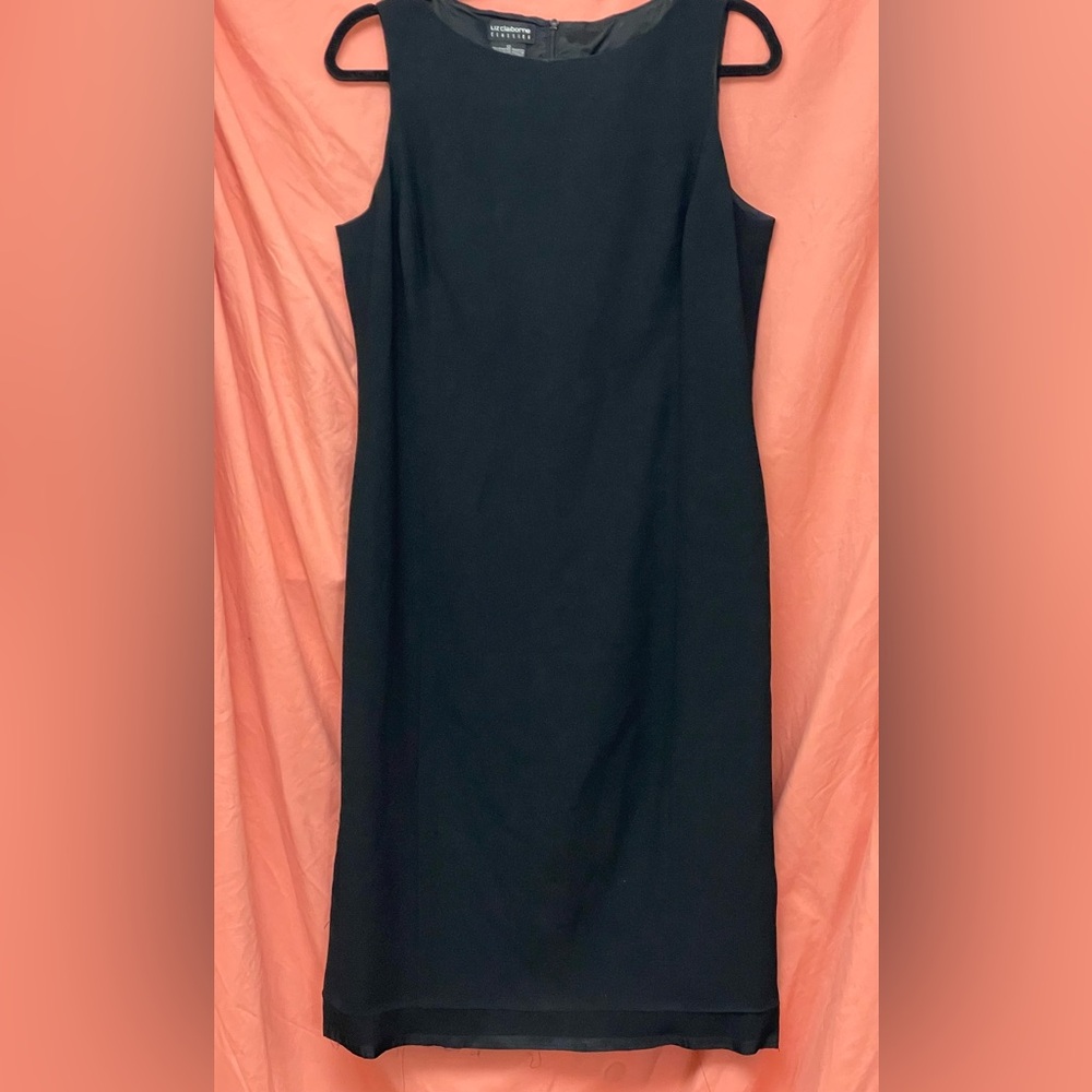 Liz Claiborne Classic Black Sleeveless Linen Blend Lined Sheath Midi Dress Sz12